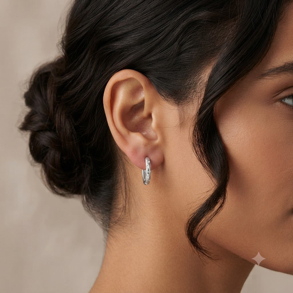 Lab Diamond Scattered Huggie Hoop Earrings in Sterling Silver | 0.30 CT