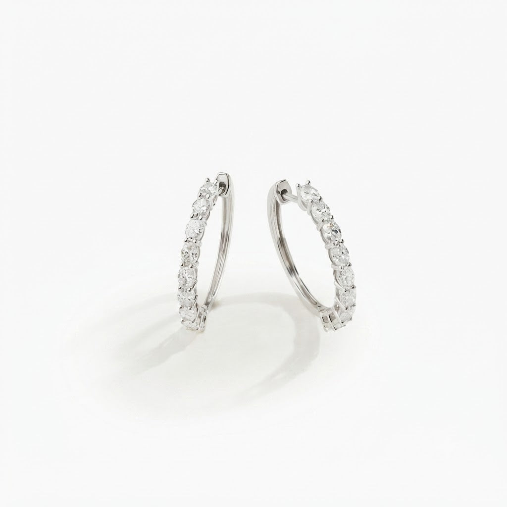 Lab Grown Diamond Prong Set Hoop Earrings in Sterling Silver | 1.61 CT