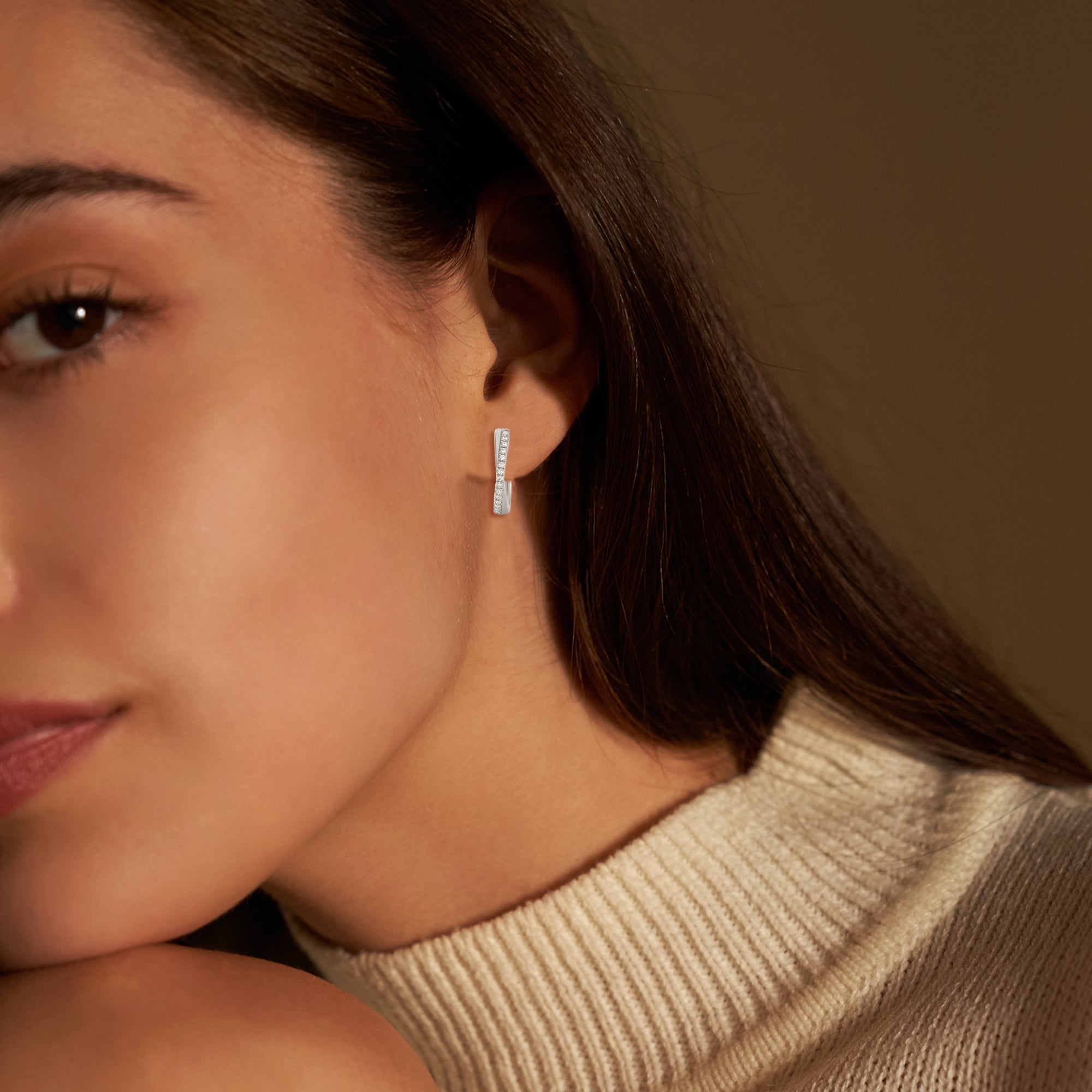 Lab Diamond Twisted Huggie Hoop Earrings in Sterling Silver | 0.24 CT