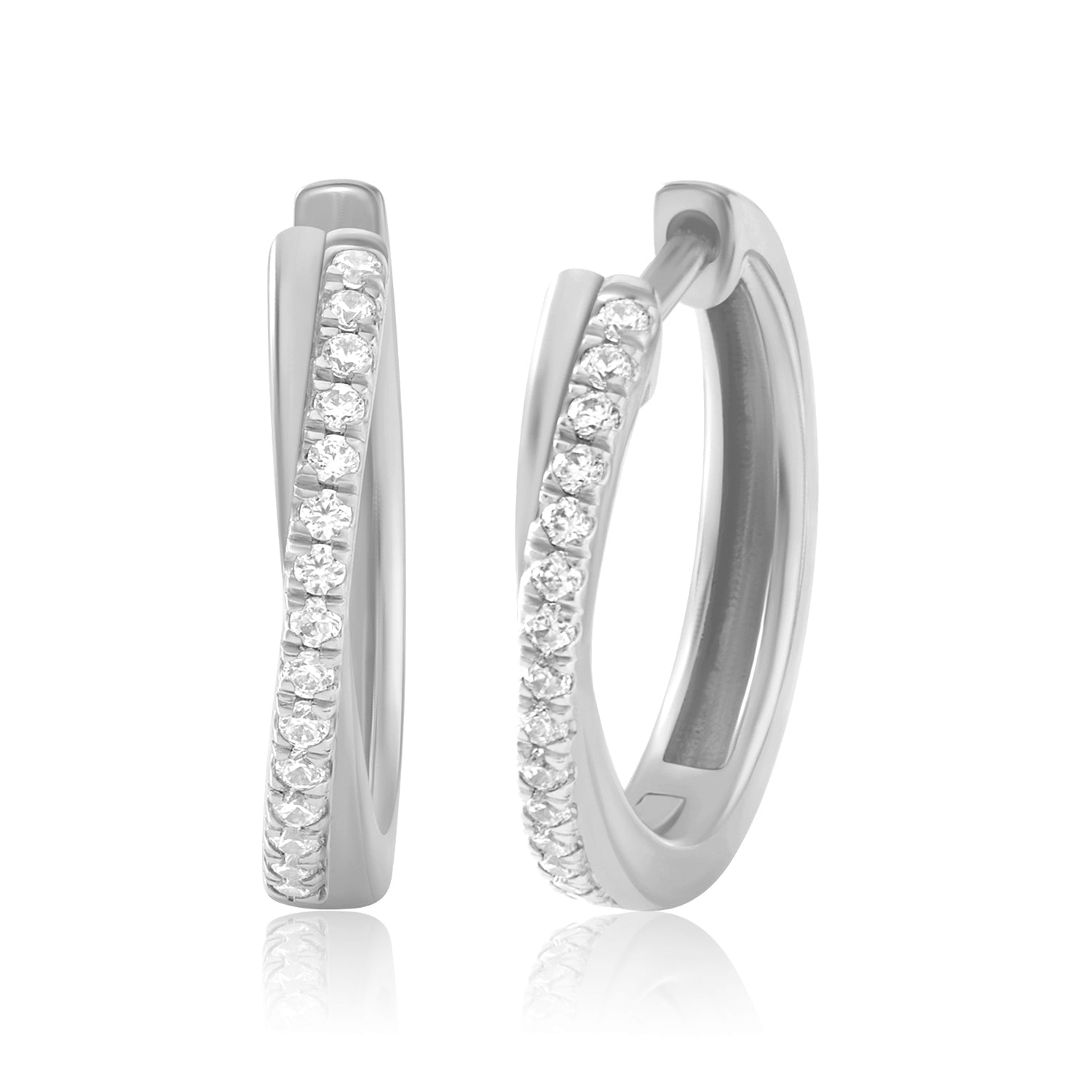 Lab Diamond Twisted Huggie Hoop Earrings in Sterling Silver | 0.24 CT