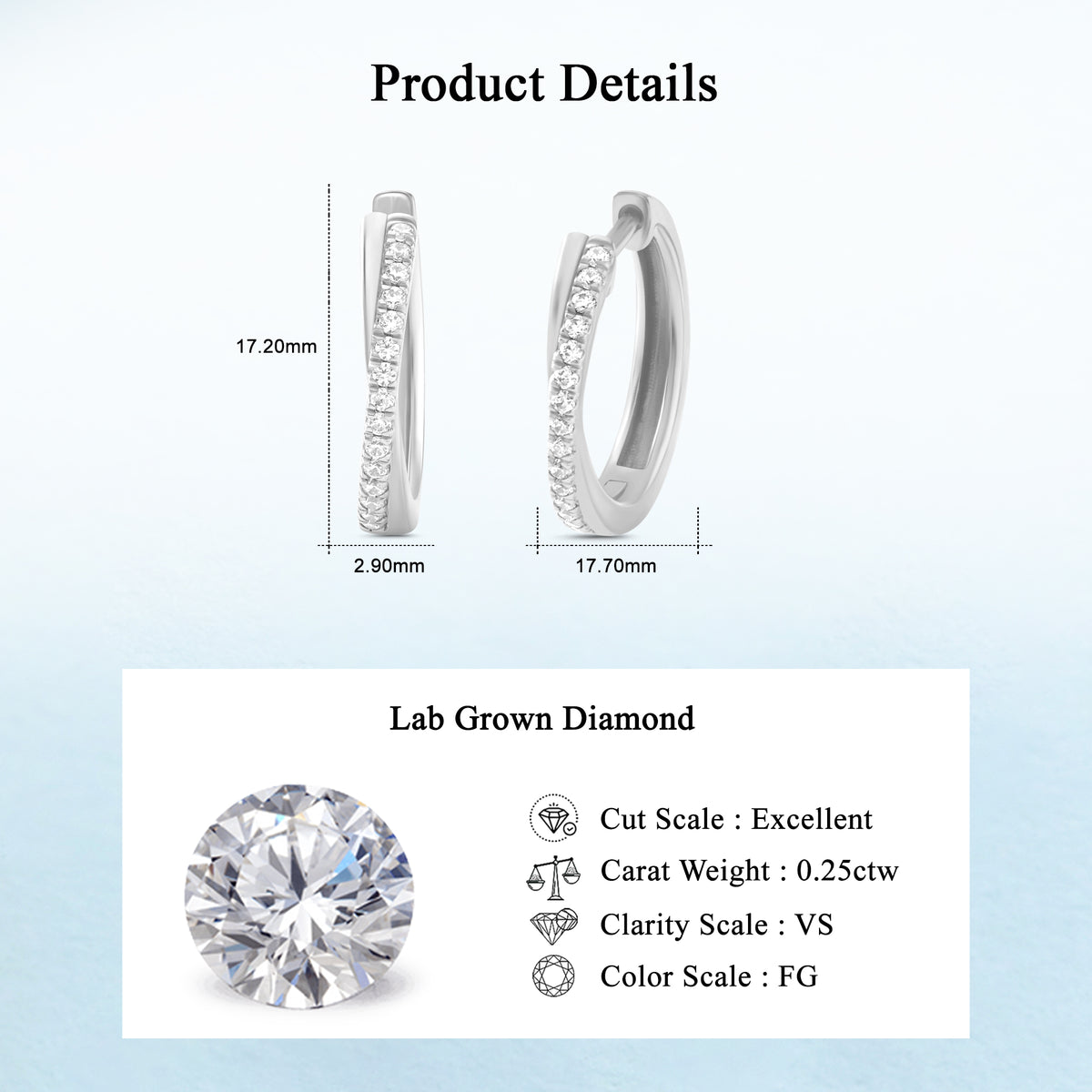 Lab Diamond Twisted Huggie Hoop Earrings in Sterling Silver | 0.24 CT