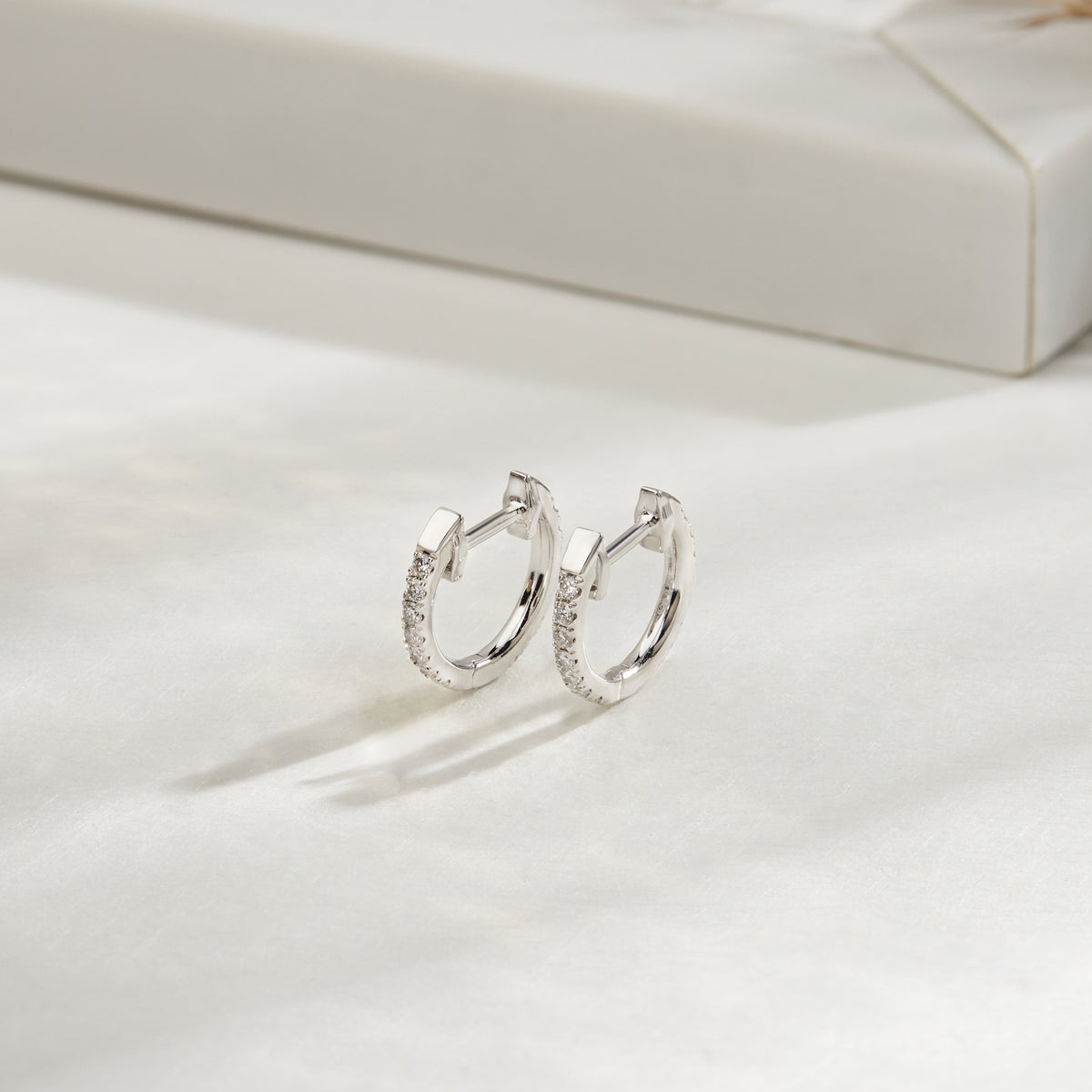 Lab Grown Diamond Scattered Huggie Hoop Earrings in Sterling Silver | 0.30 CT