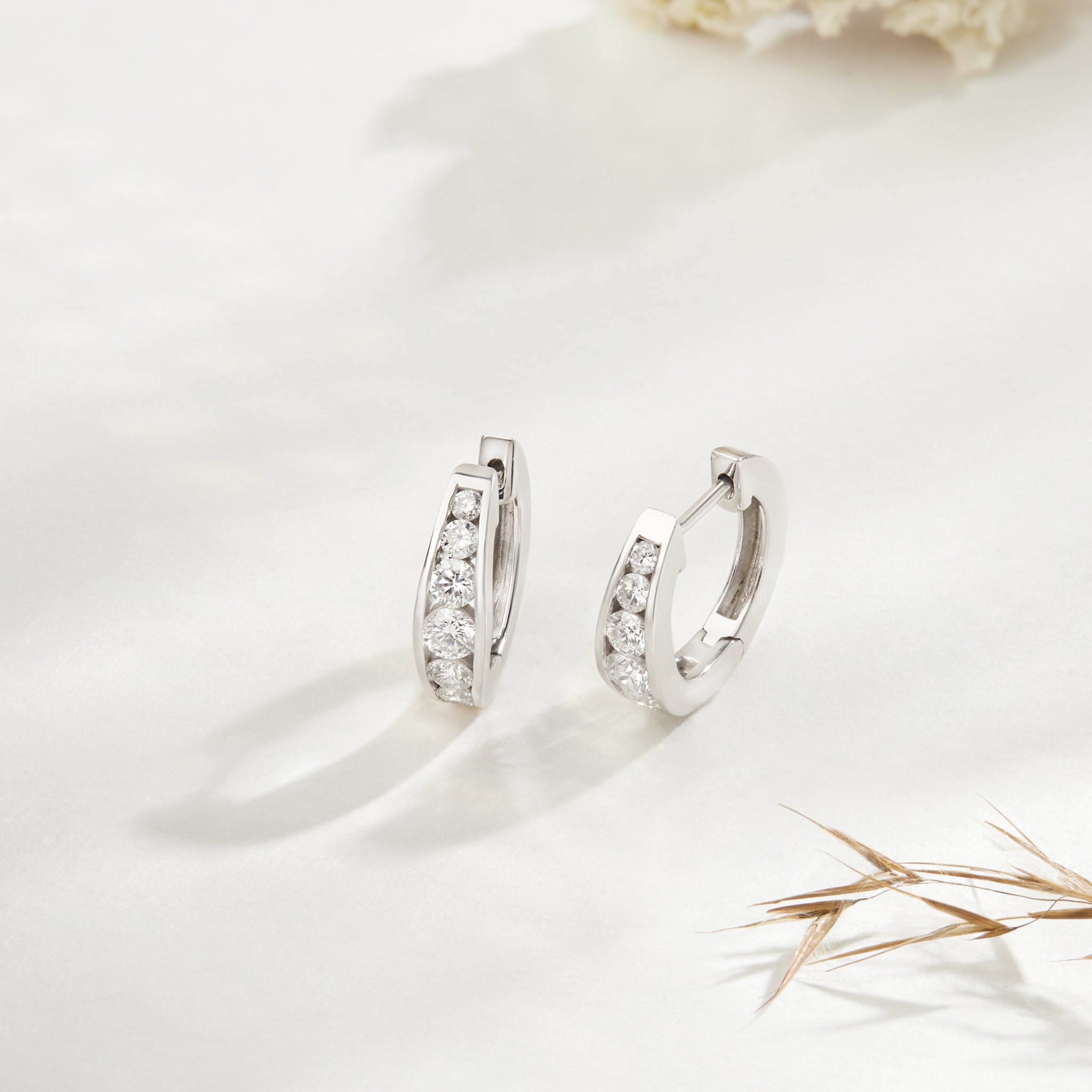 Lab Grown Diamond Channel Set Huggie Hoop Earrings in Sterling Silver | 1.18 CT