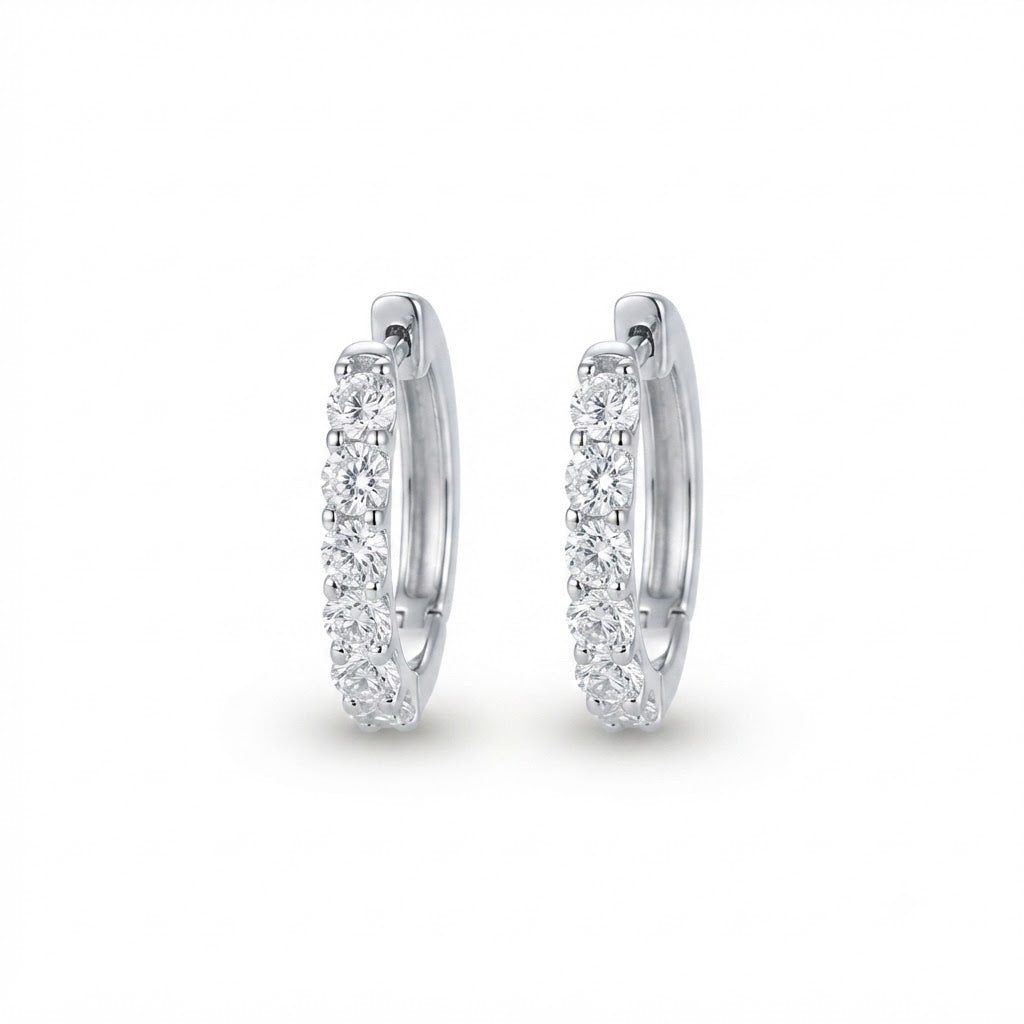 Lab Grown Diamond Shared Prong Set Huggie Hoop Earrings in Sterling Silver | 1.47 CT