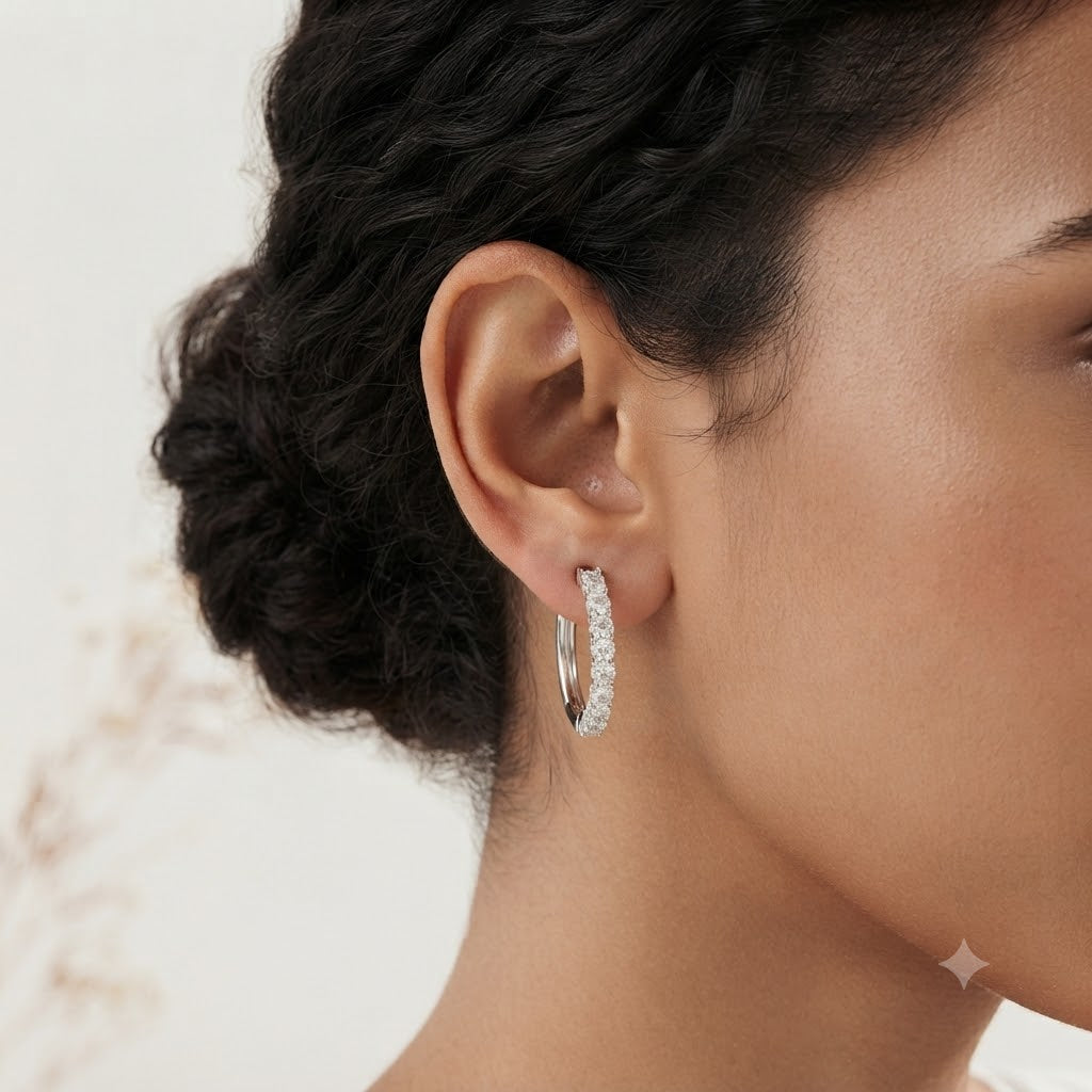 Lab Grown Diamond Prong Set Hoop Earrings in Sterling Silver | 1.61 CT