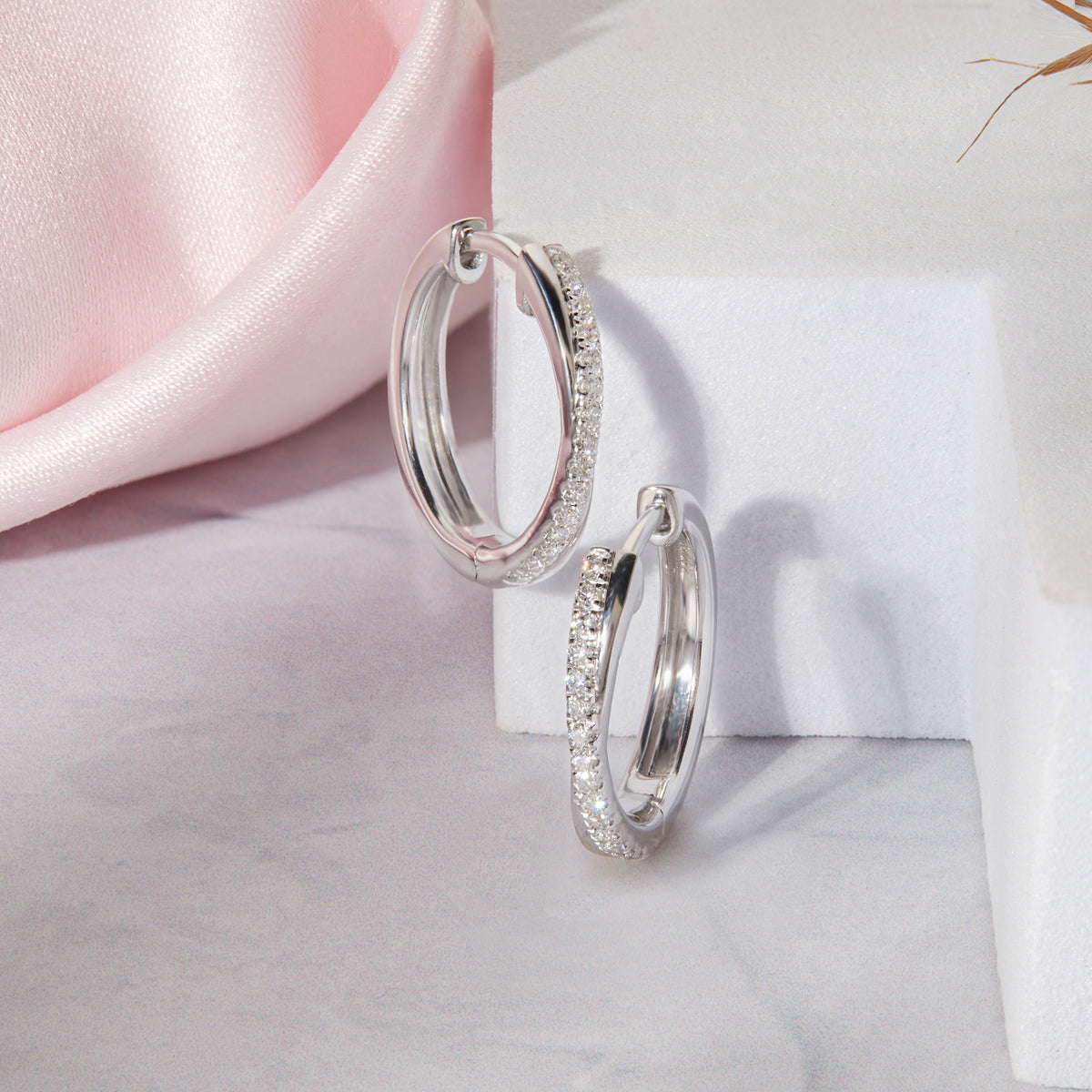 Lab Diamond Twisted Huggie Hoop Earrings in Sterling Silver | 0.24 CT