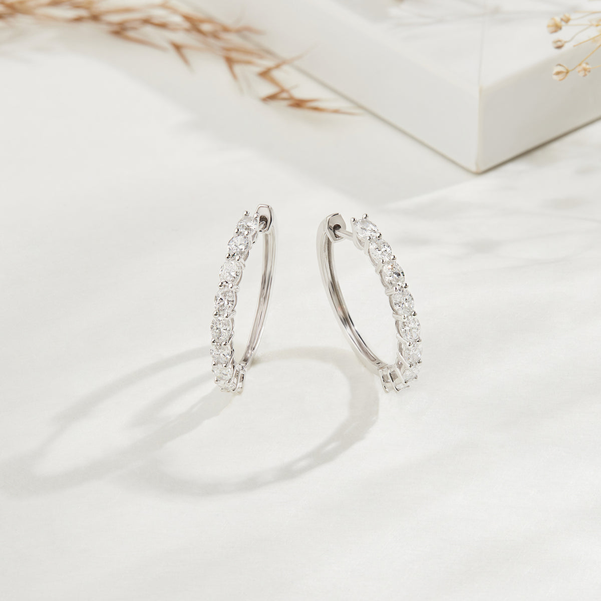 Lab Grown Diamond Prong Set Hoop Earrings in Sterling Silver | 1.61 CT