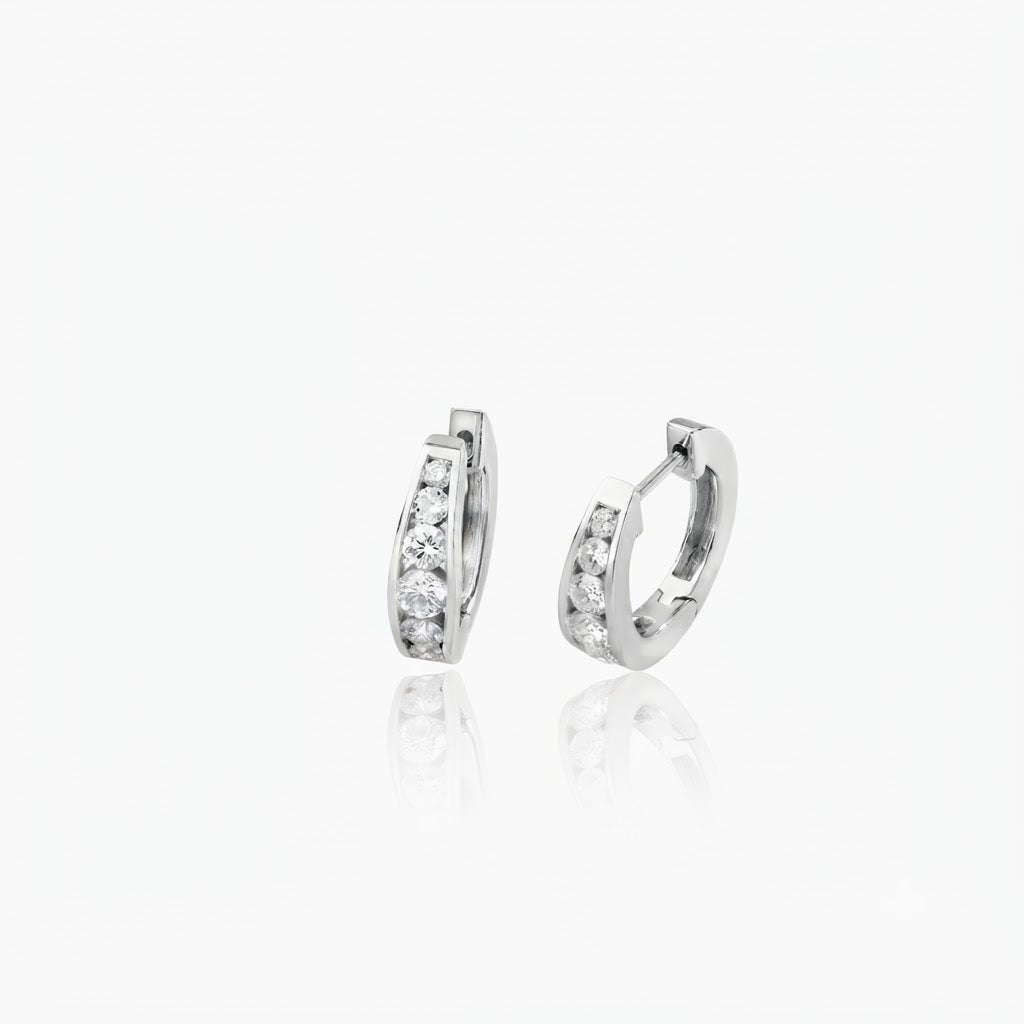 Lab Grown Diamond Channel Set Huggie Hoop Earrings in Sterling Silver | 1.18 CT
