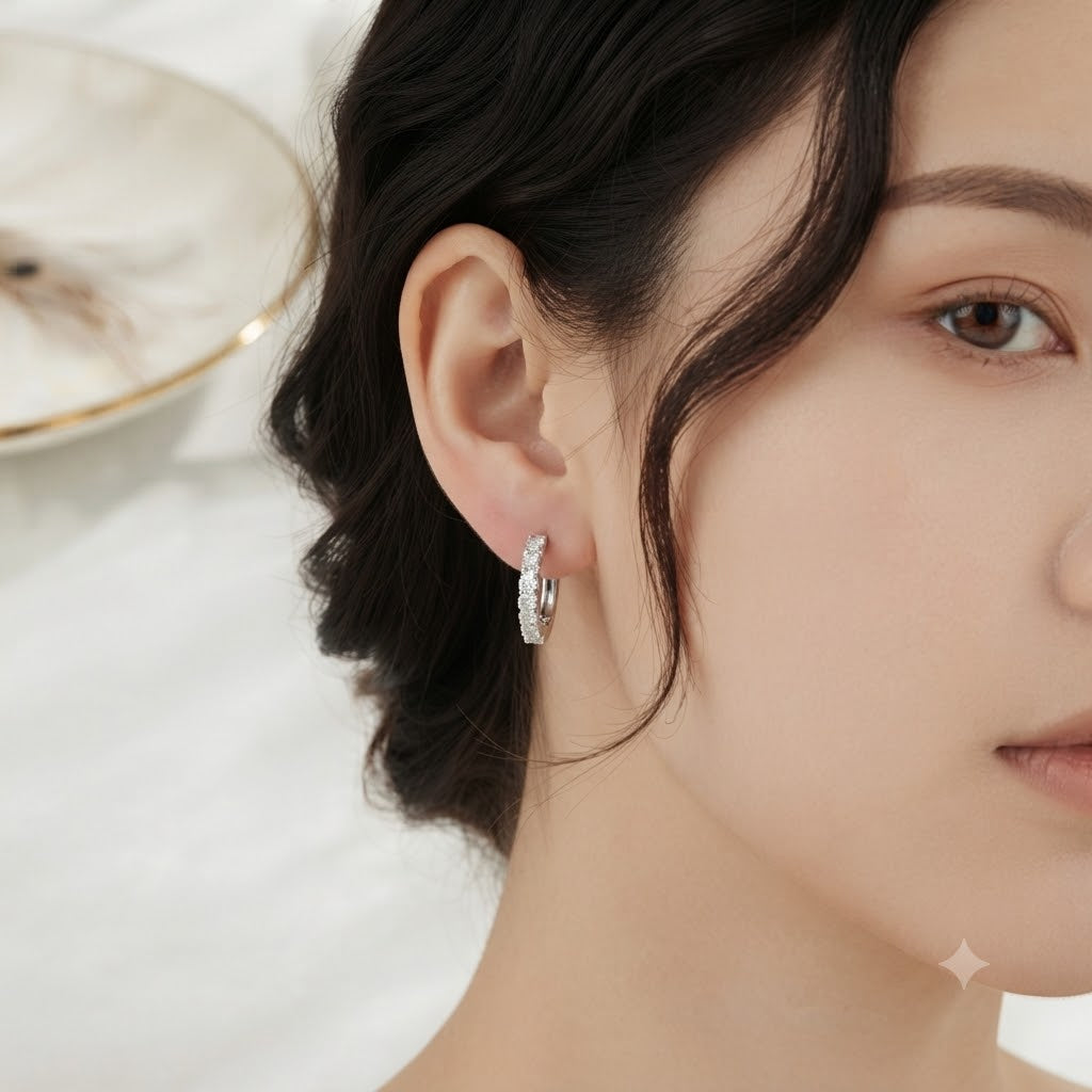 Lab Grown Diamond Shared Prong Set Huggie Hoop Earrings in Sterling Silver | 1.47 CT