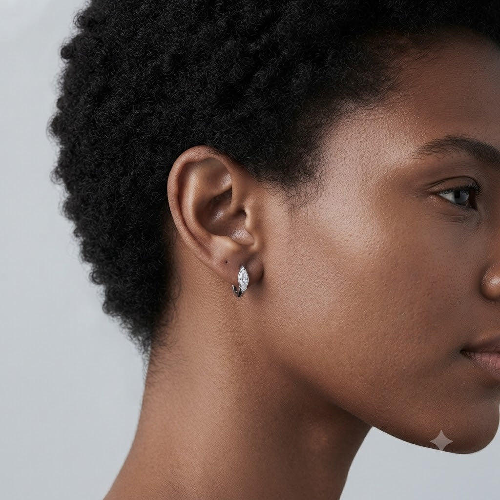Lab Grown Diamond Marquise Cut Bezel Set Huggie Hoop Earrings in Sterling Silver | 1.47 CT