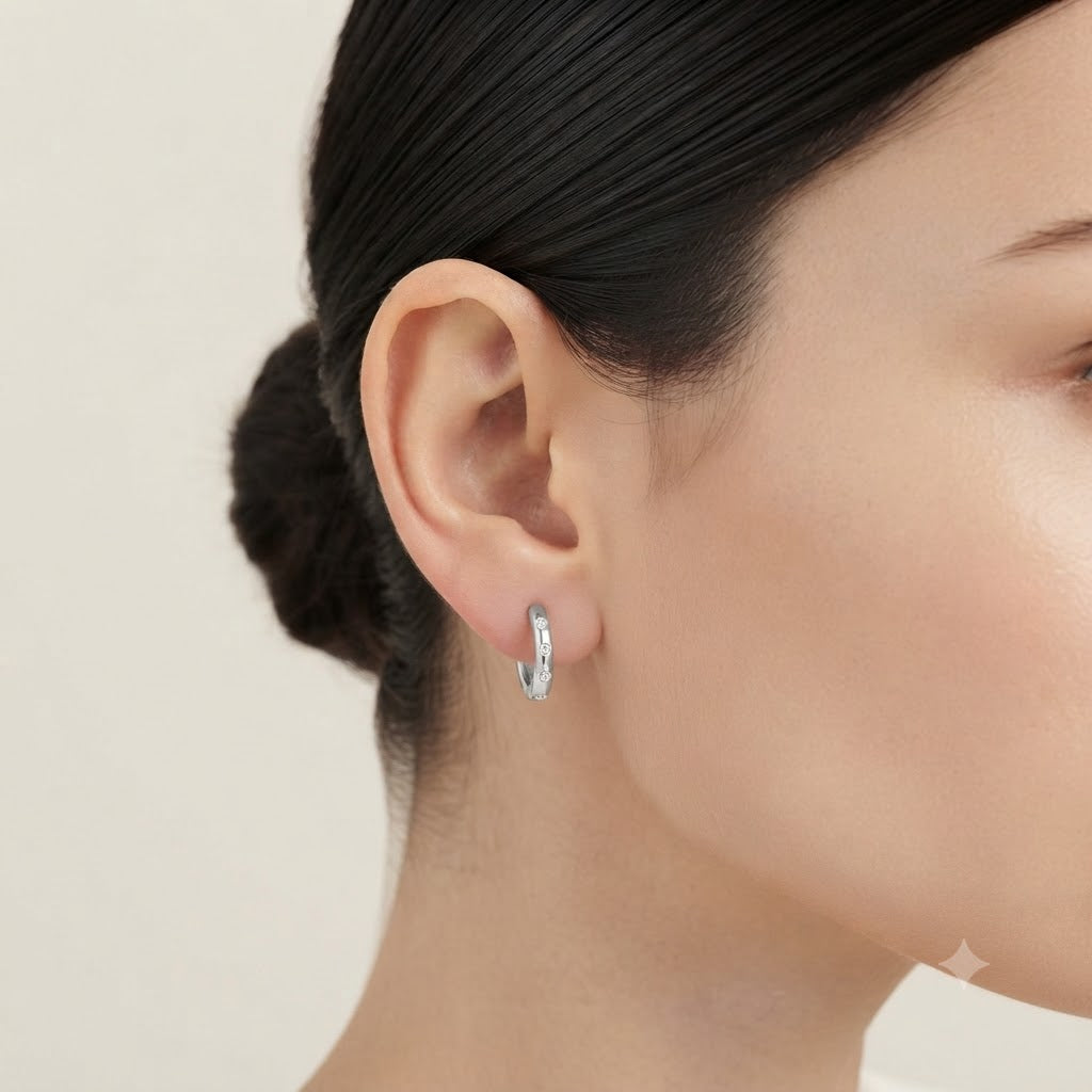 Lab Diamond Scattered Huggie Hoop Earrings in Sterling Silver | 0.30 CT